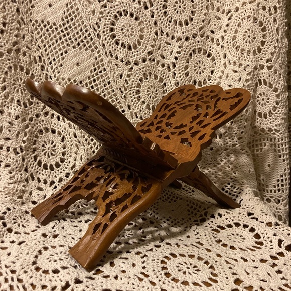 Other - Vintage Teak Ornate Wood Carved Folding Book Holder and Recipe Stand